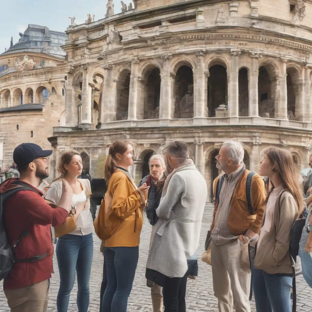 Tourists learning about European culture