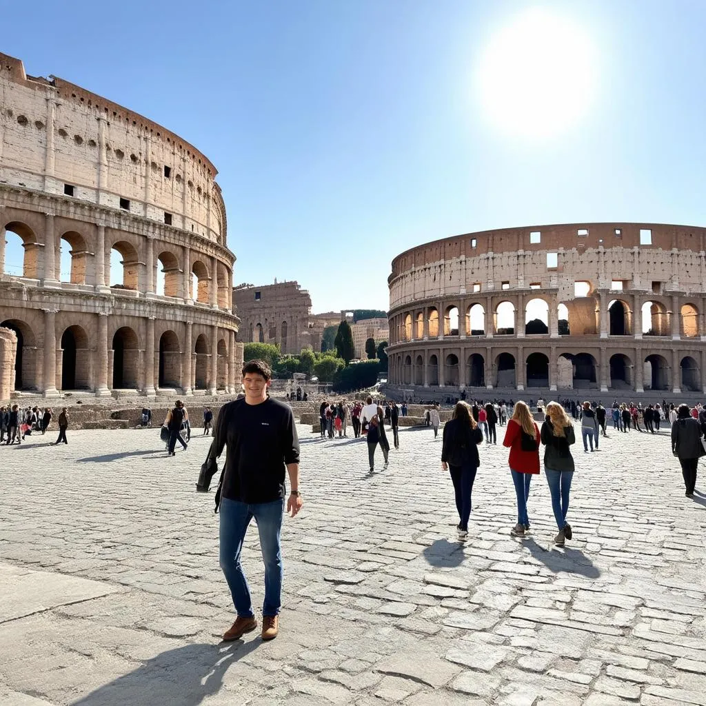 Tourists Exploring Ancient Ruins in Rome