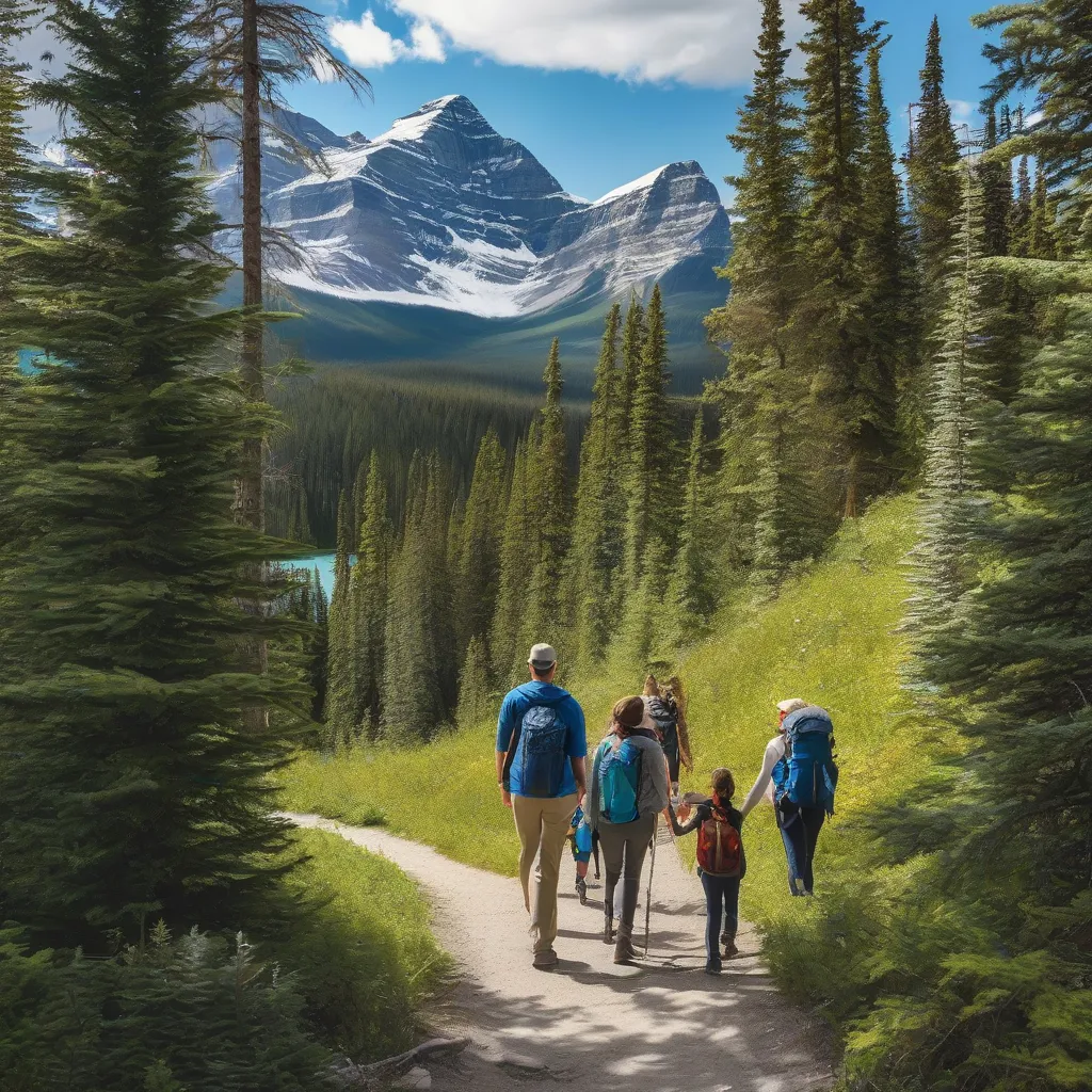 Family exploring Banff National Park 