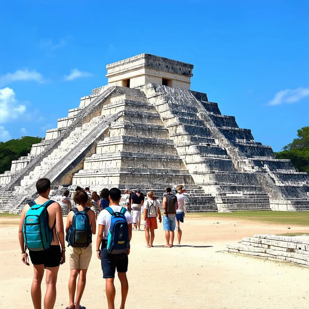 Tourists Exploring Mayan Ruins in Mexico