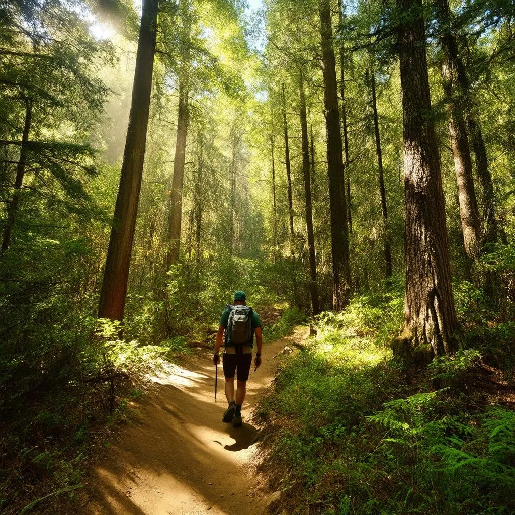 Hiking through Lush Forest in National Park