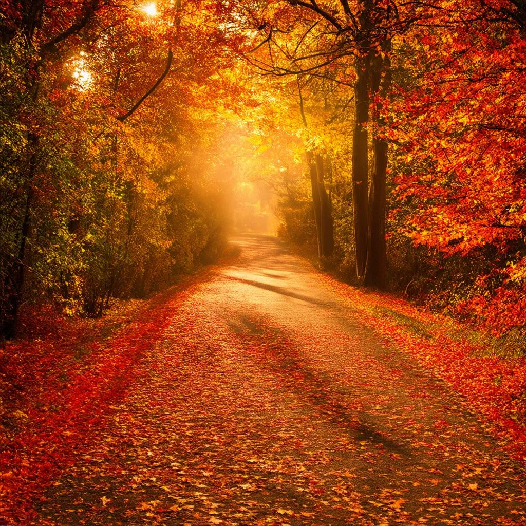 Pathway Covered in Fall Leaves