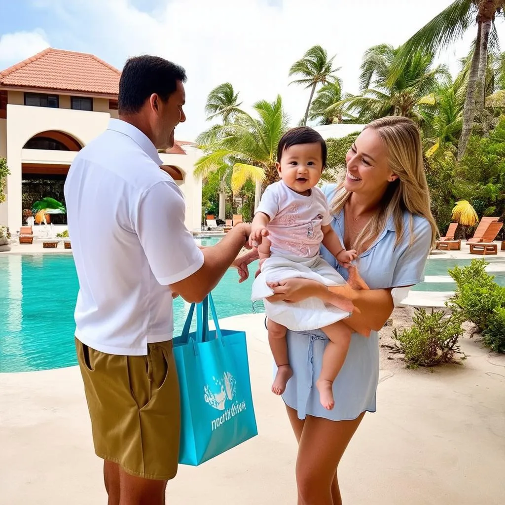 Family Arriving at Tropical Destination