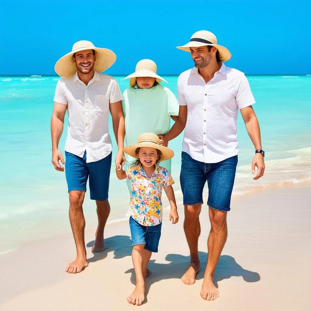 Family Walking on the Beach with Baby