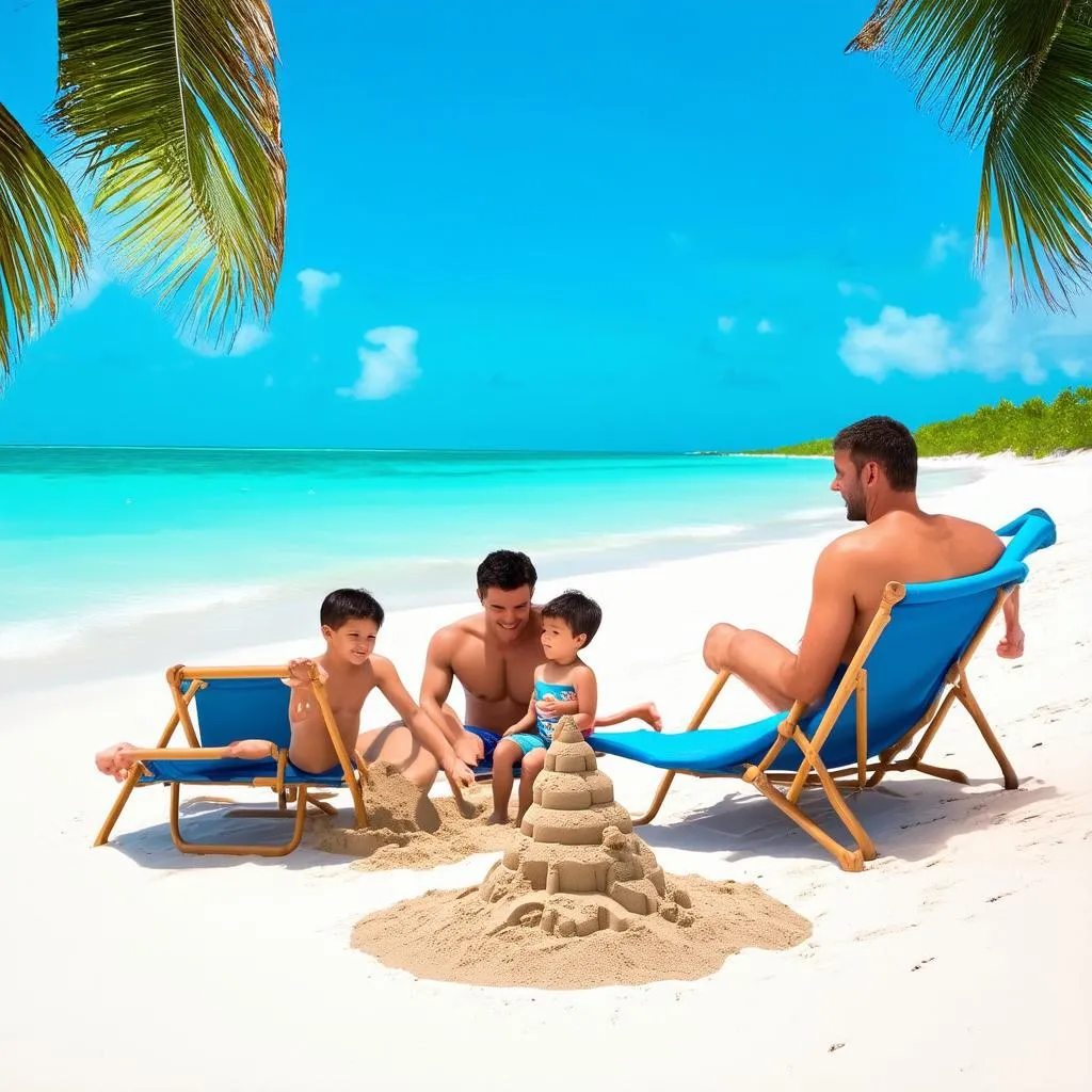 Family Relaxing on Beach in the Bahamas