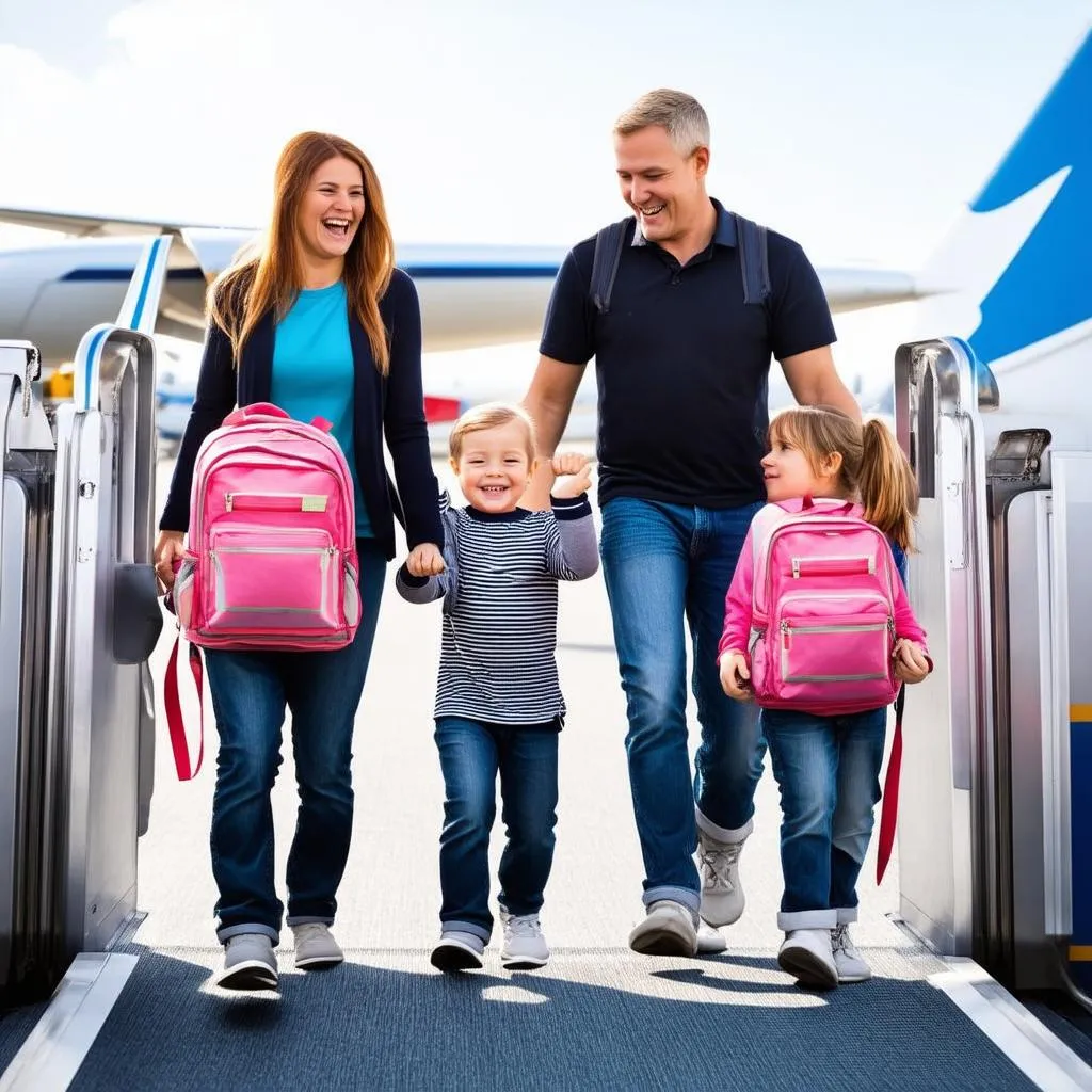 Happy Family Boarding Airplane