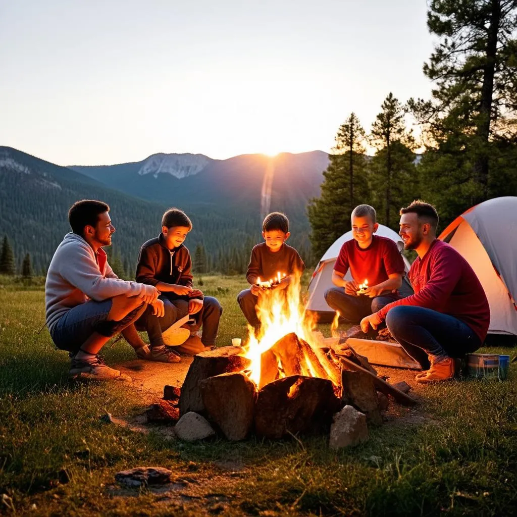 Family enjoying camping trip