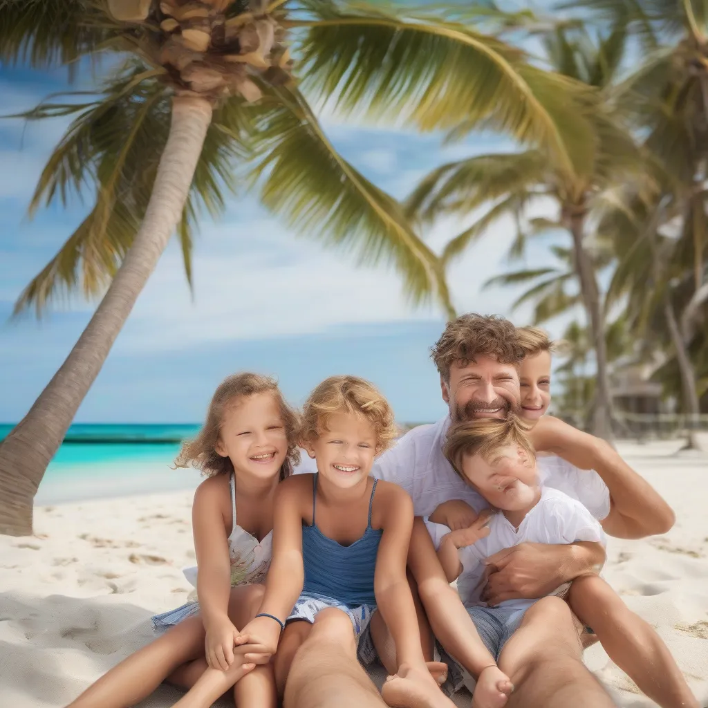 Family Relaxing on Tropical Beach