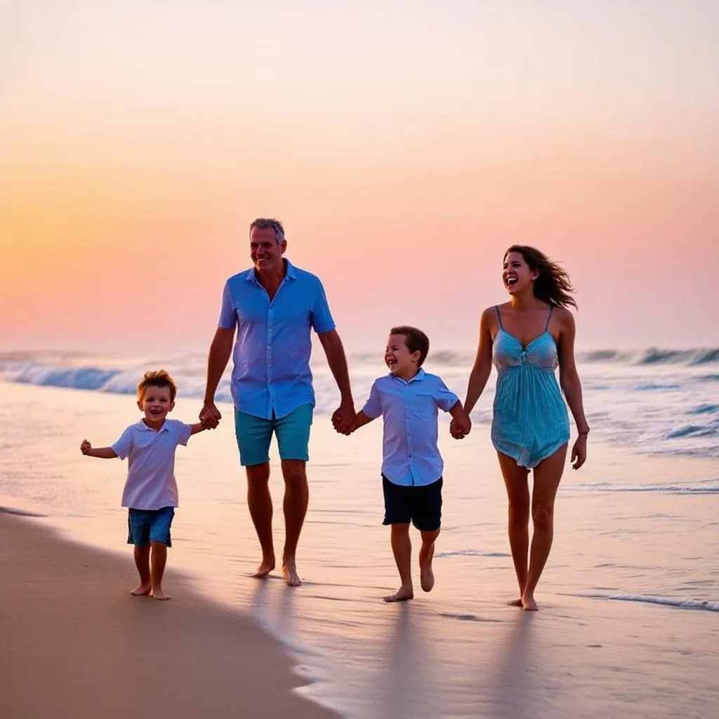 Family enjoying a relaxing beach vacation