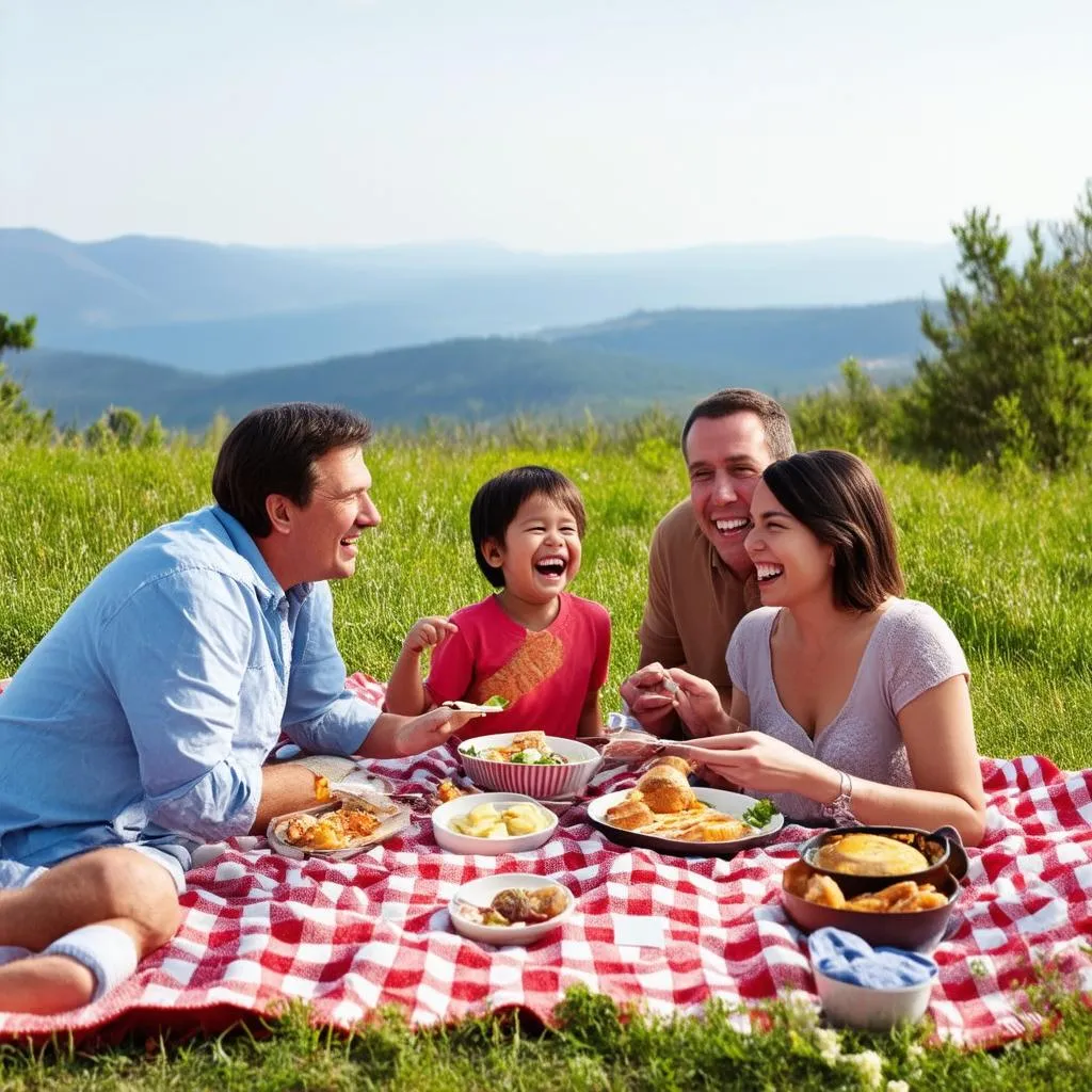 Family Enjoying Picnic with Scenic View