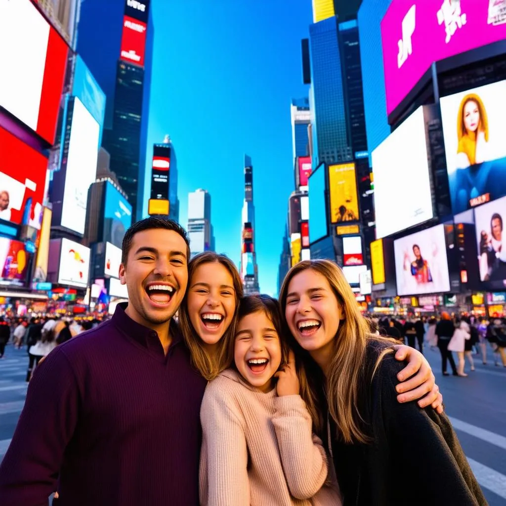 Family Enjoying Times Square