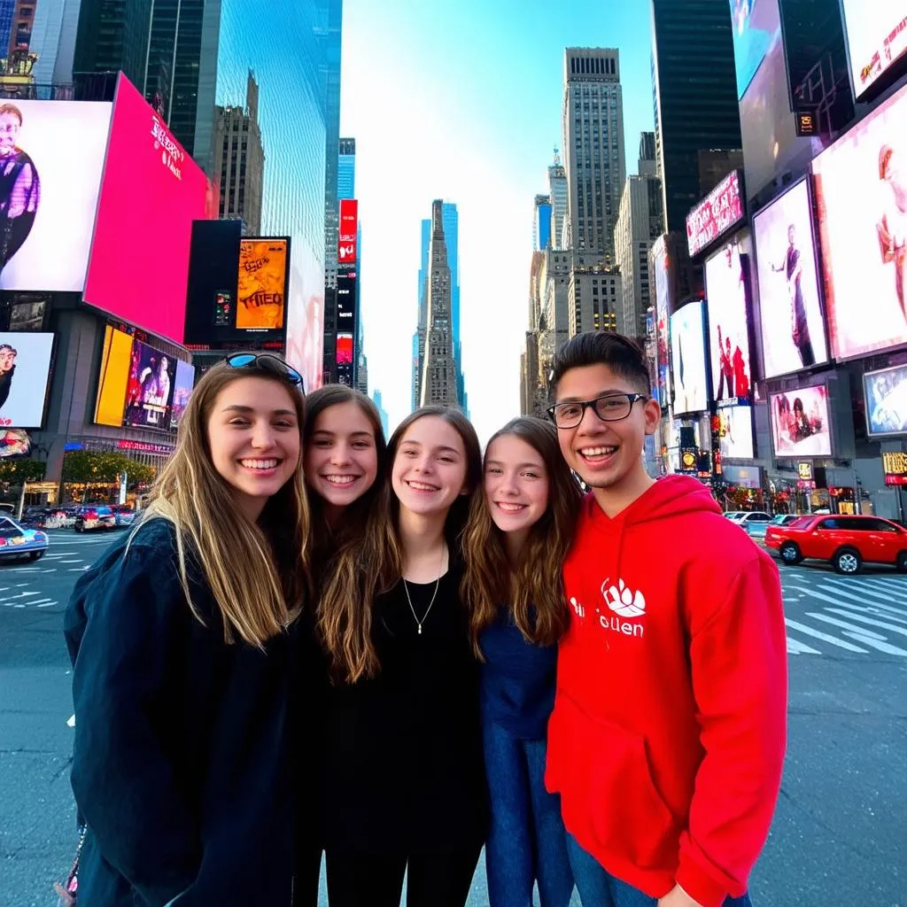 Family Enjoying Times Square