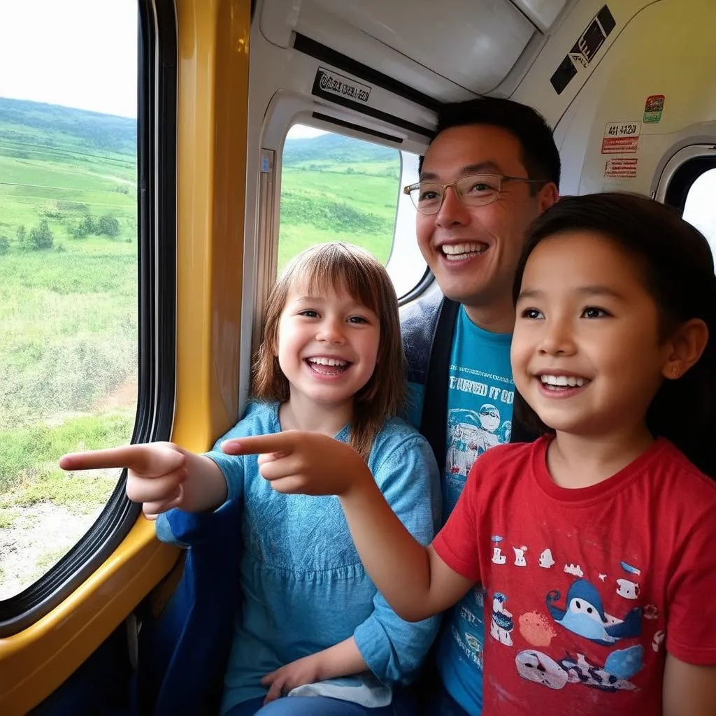 Family Enjoying Train Ride