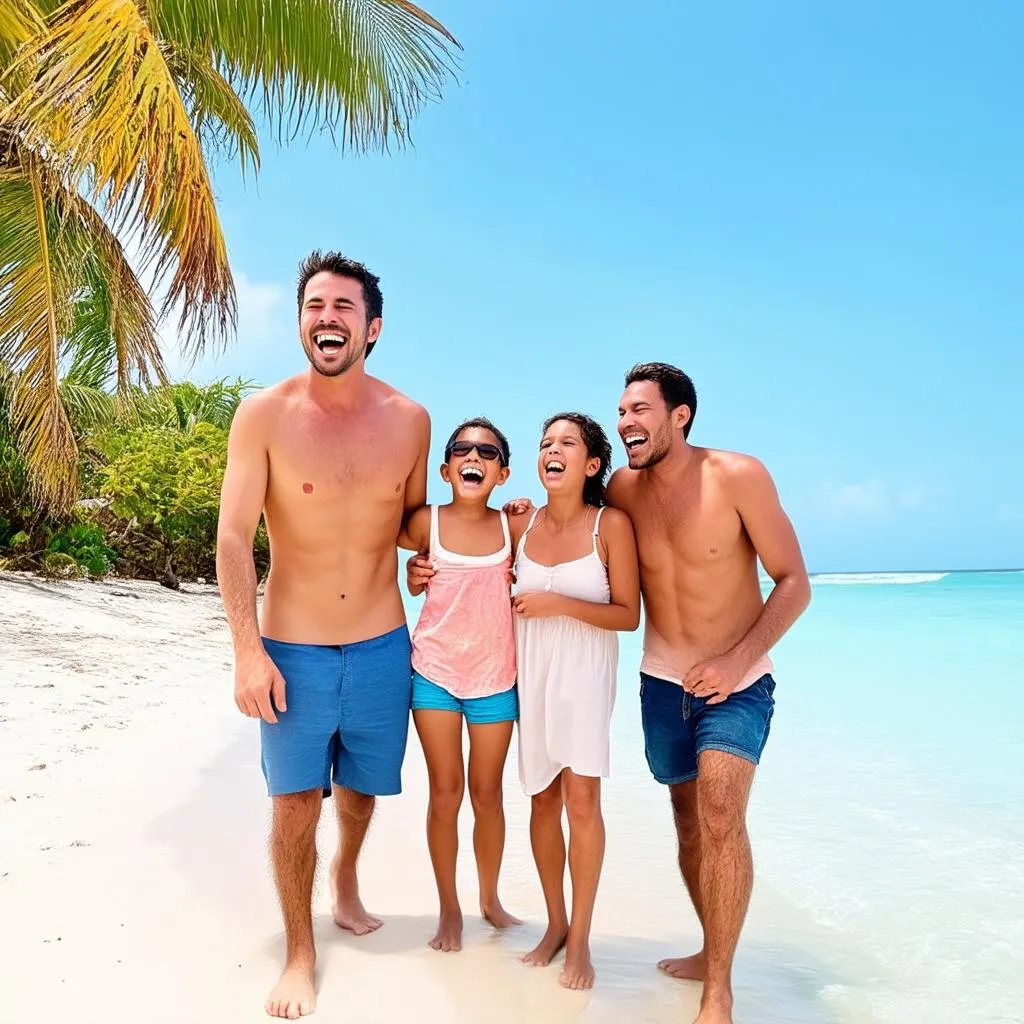 Family enjoying a tropical vacation