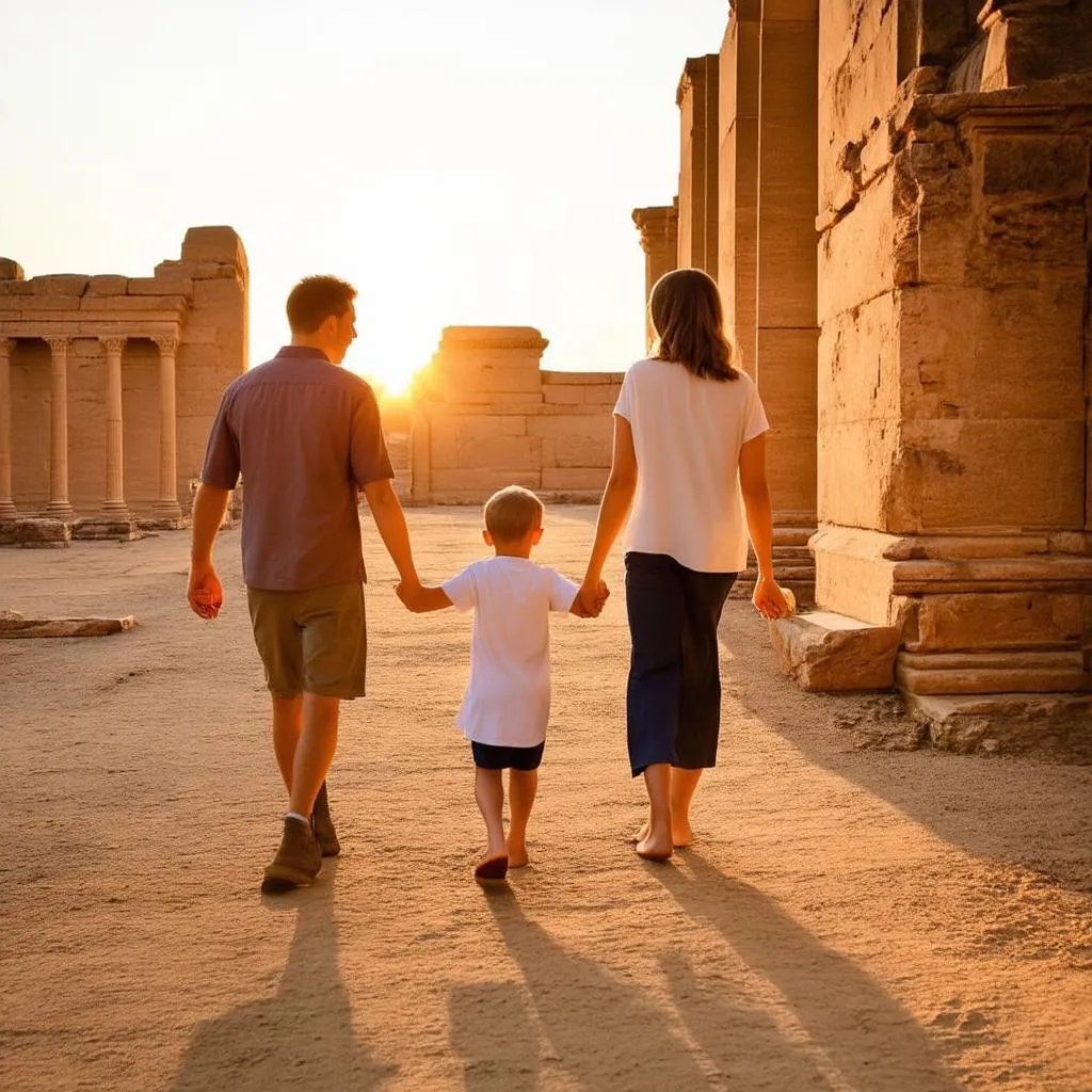 Family Exploring Ancient Ruins