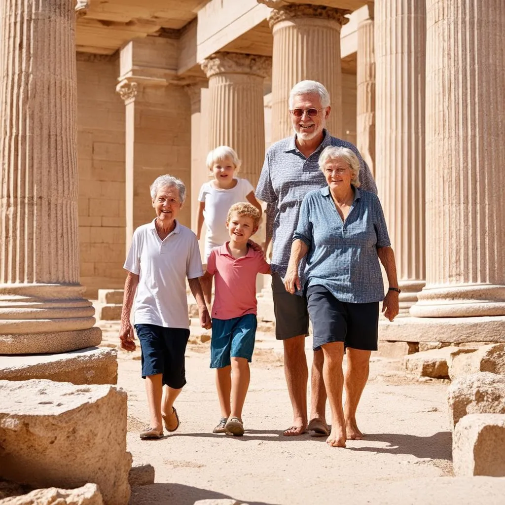 Family Exploring Ancient Ruins