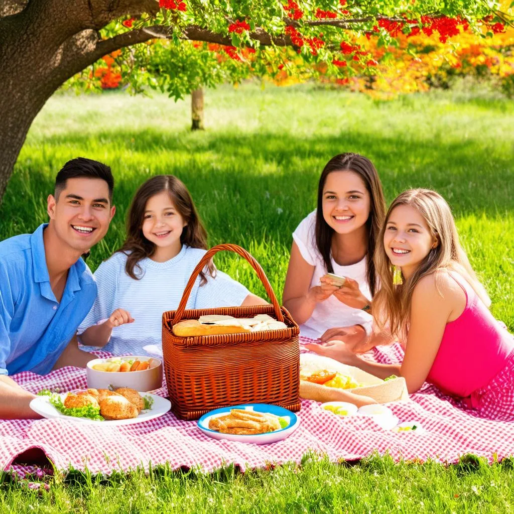 Family Having a Picnic in a Park