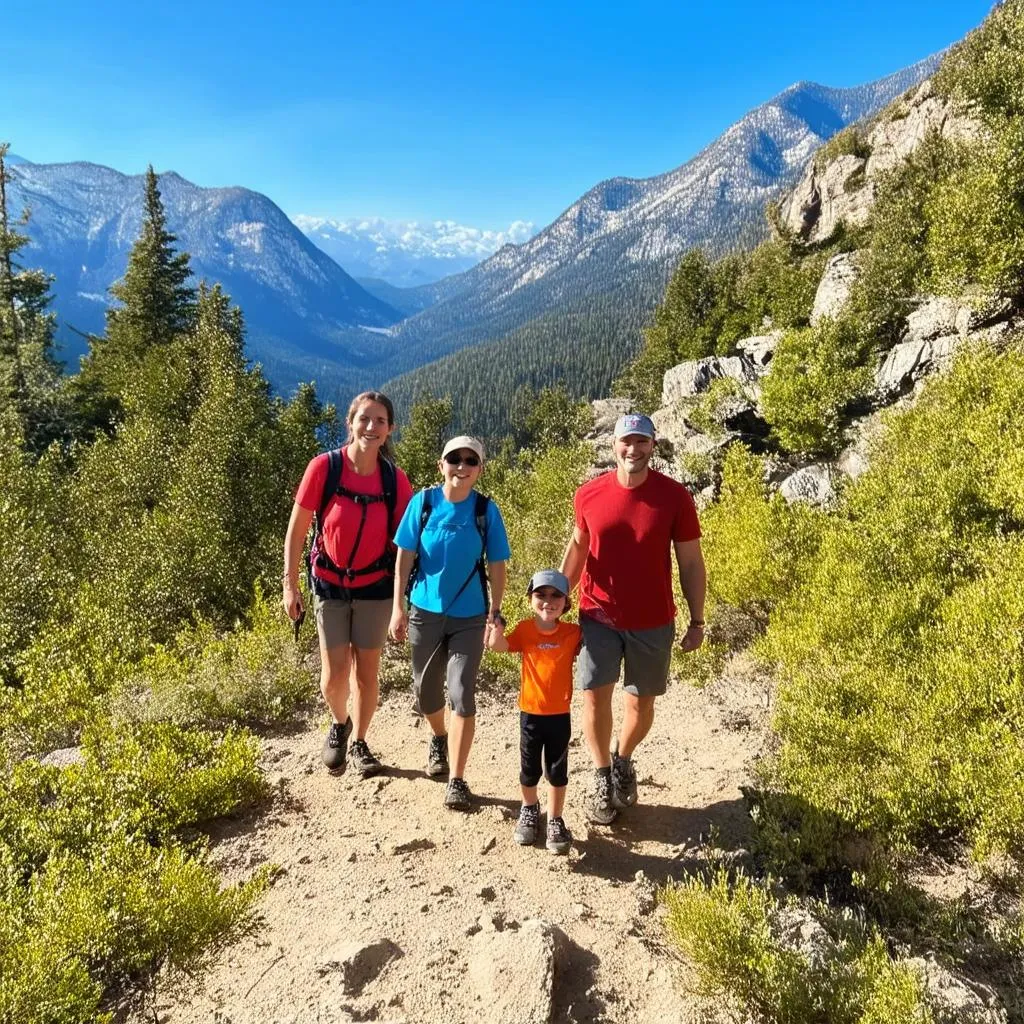 Family Hiking in the Mountains