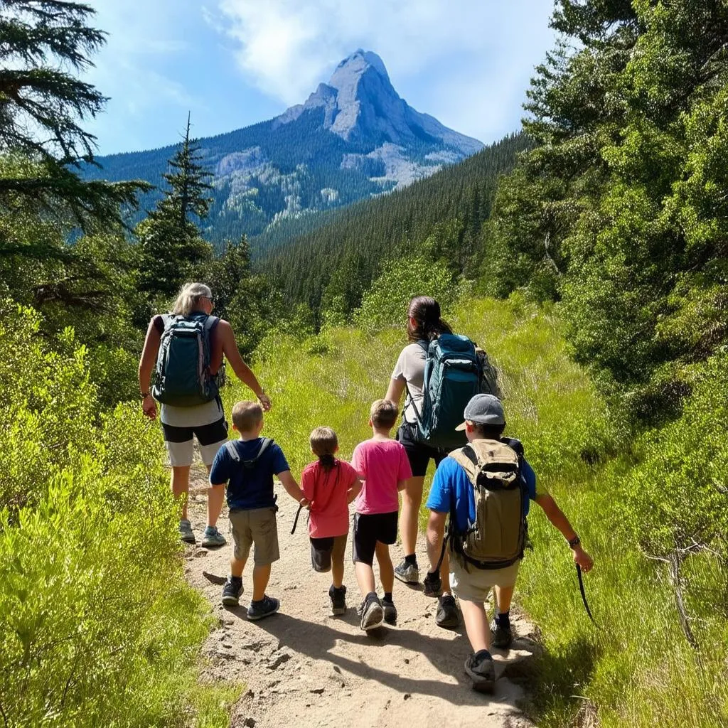 Family Hiking on a Mountain Trail