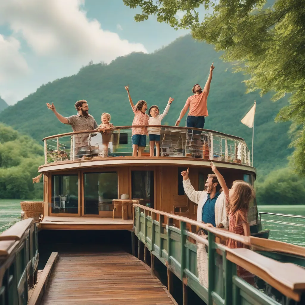 A family enjoying a houseboat adventure