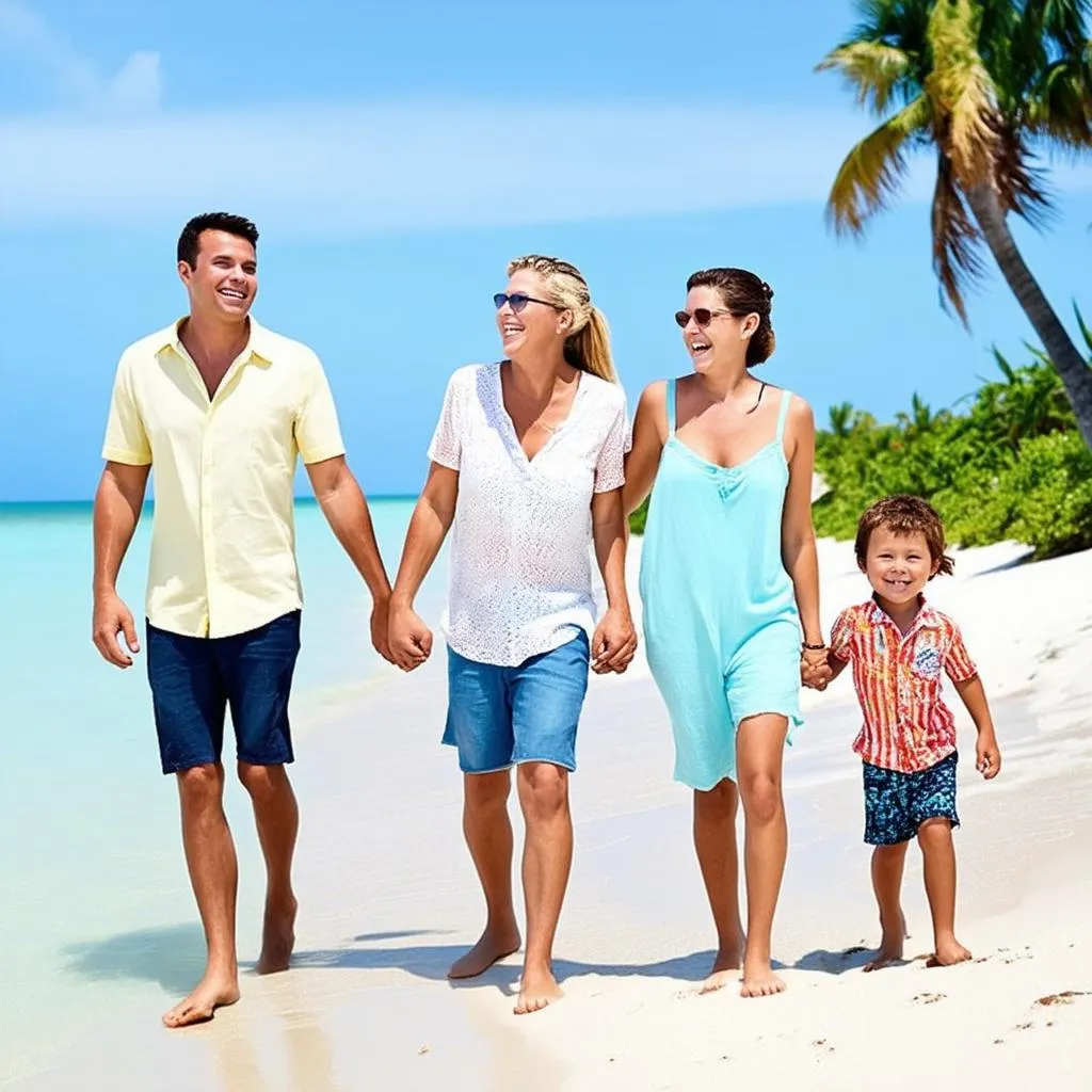 Family Enjoying a Tropical Vacation