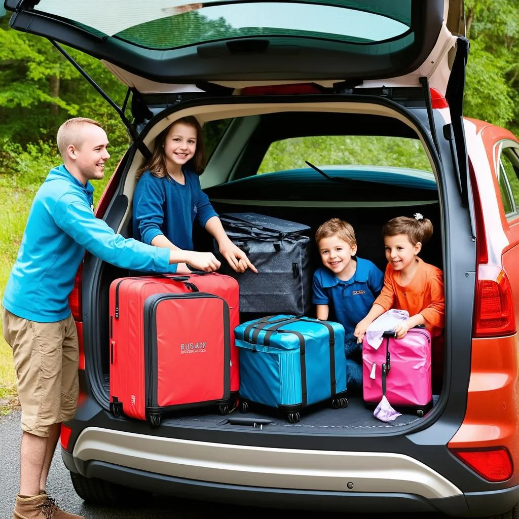 Family Packing Car for Road Trip