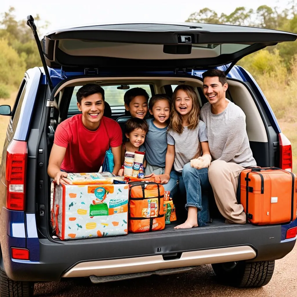 Family Packing Car For Roadtrip