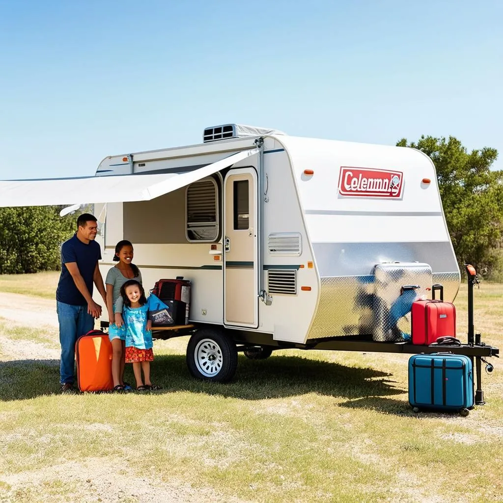 Family Packing a Coleman Travel Trailer