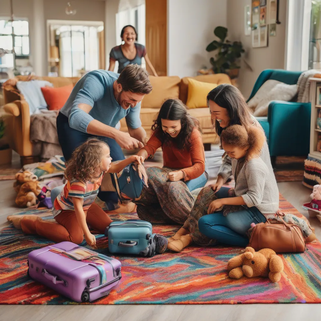 Family Packing Suitcases for Trip