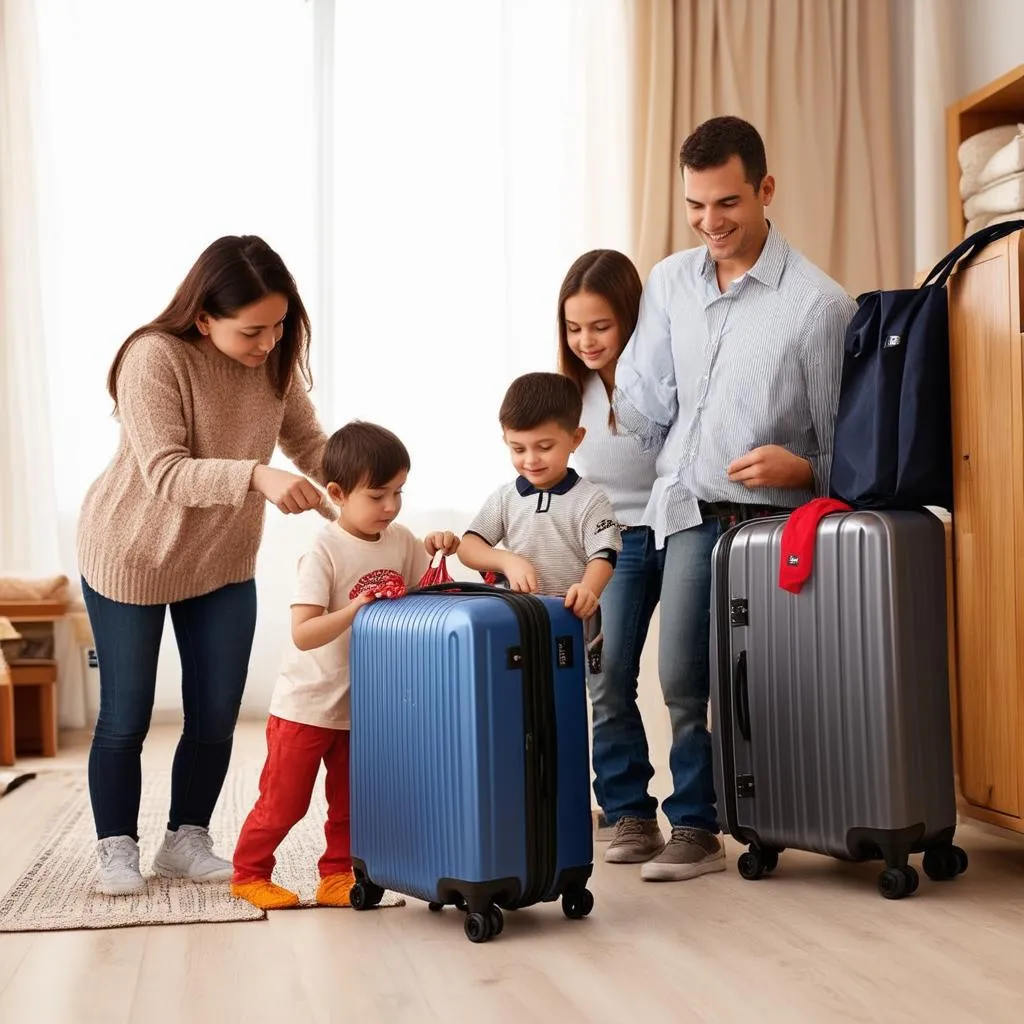 Family Packing Suitcases for a Trip