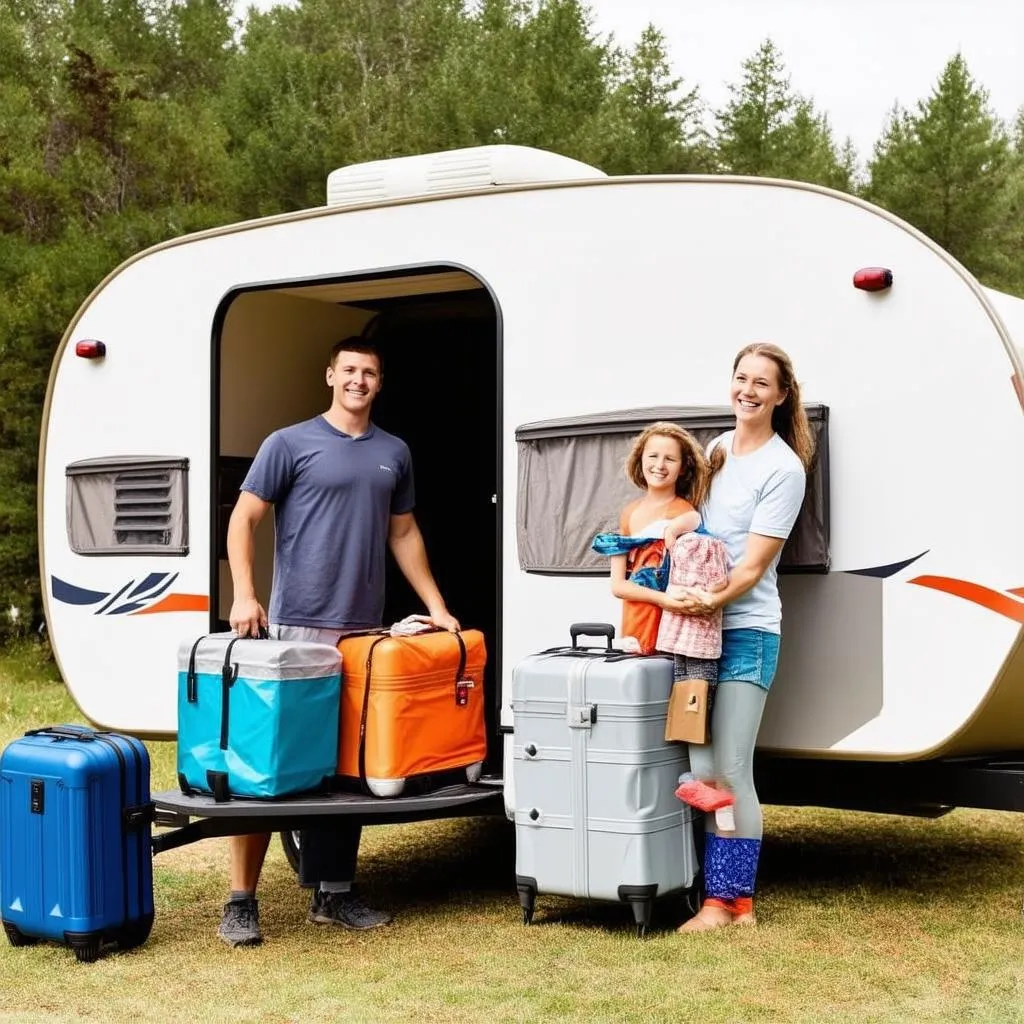 Family Packing a Travel Trailer