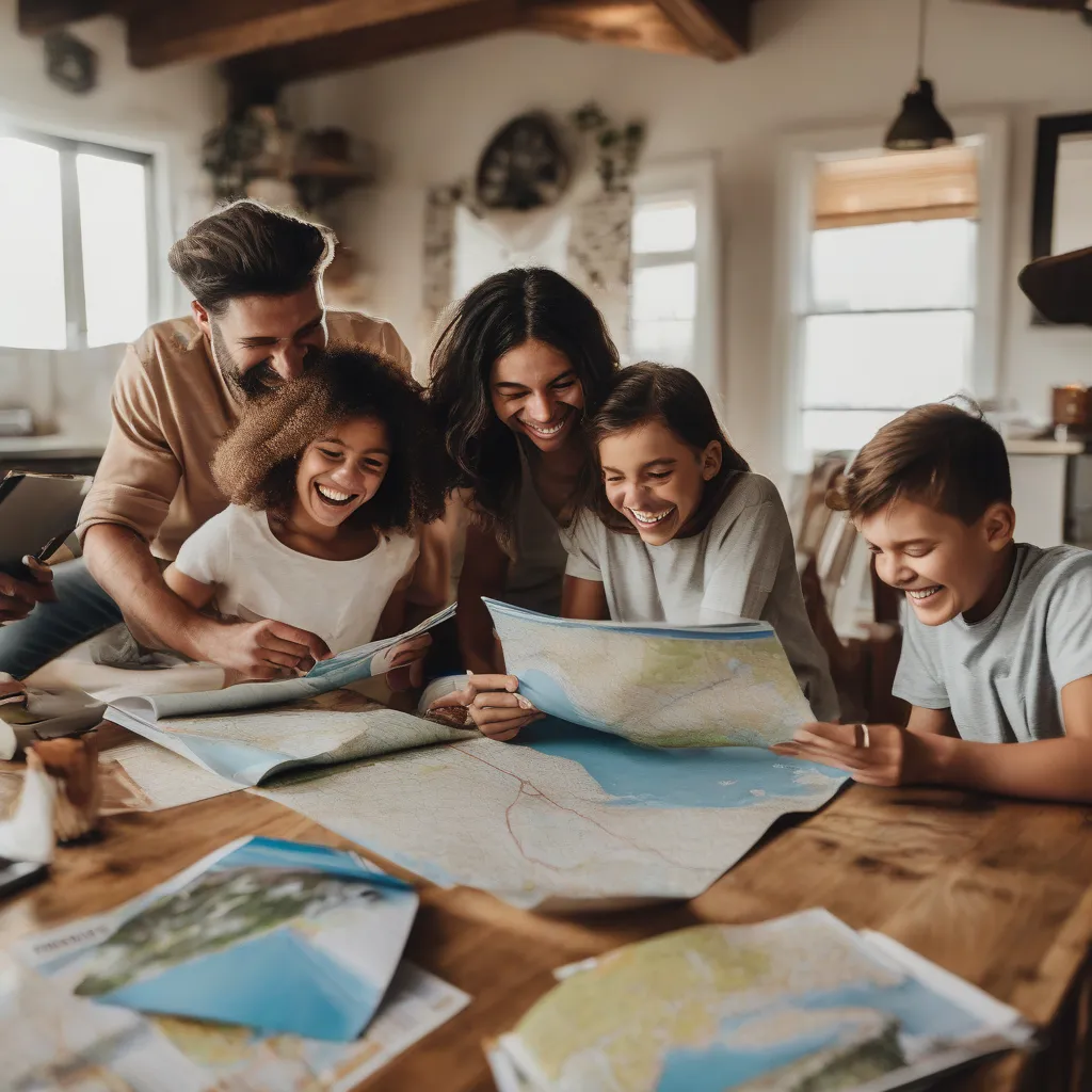 Family Planning a Trip Using a Map