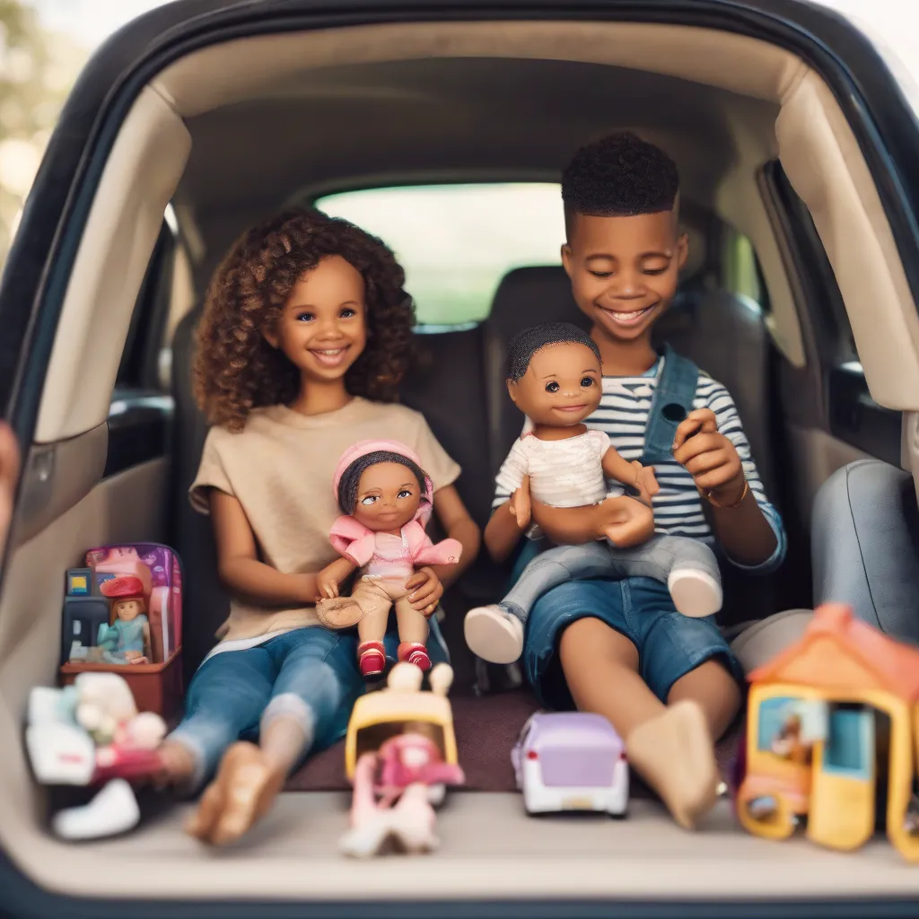 Family Playing with Dolls on a Road Trip