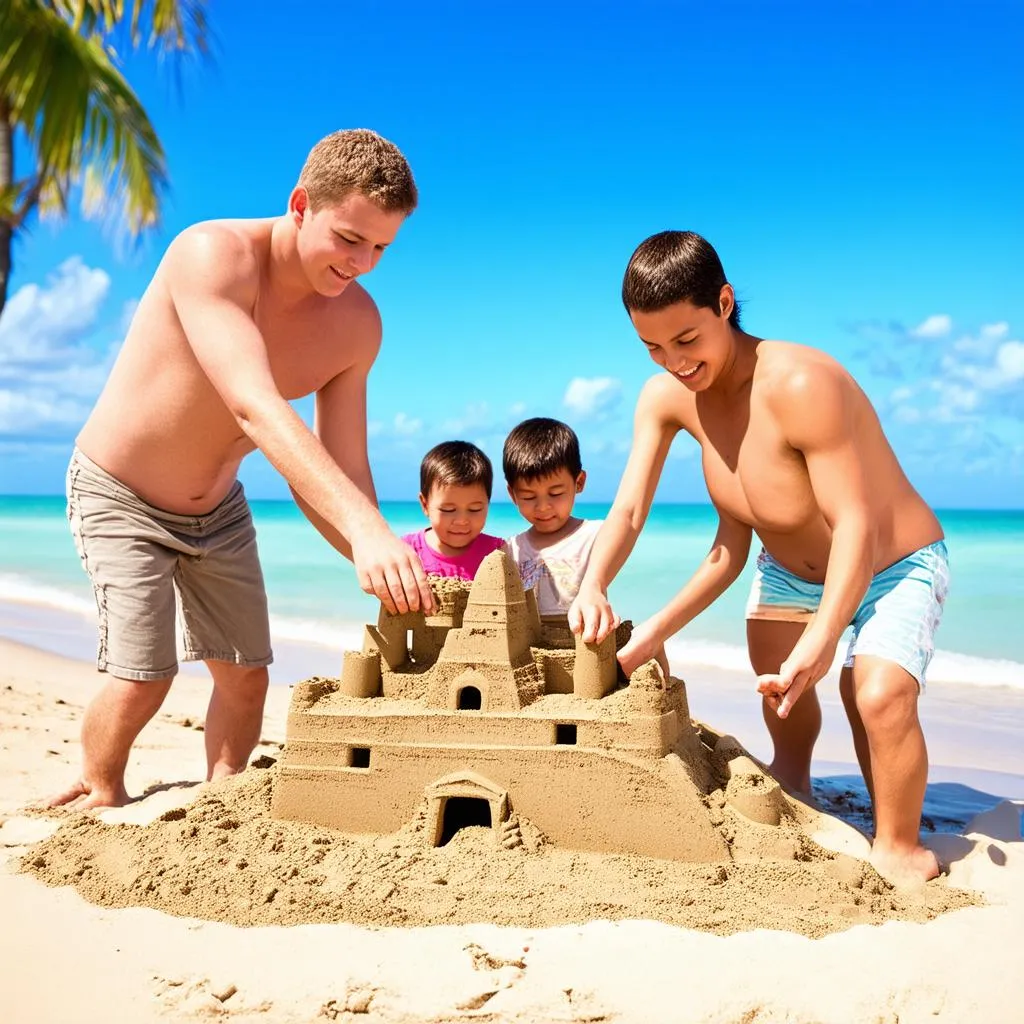 Family relaxing on beach