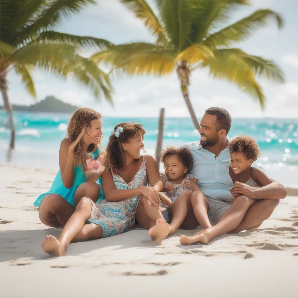 Family Relaxing on a Beach in Fiji