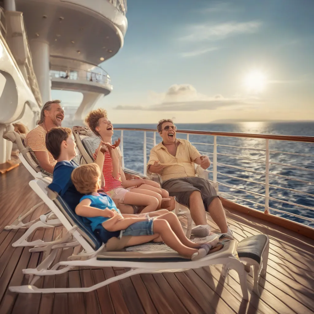 Family relaxing on cruise ship deck