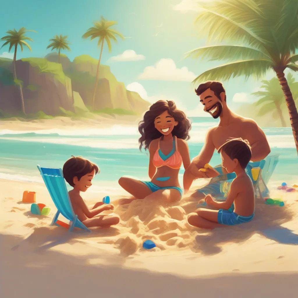 Family Relaxing on a Tropical Beach in Hawaii