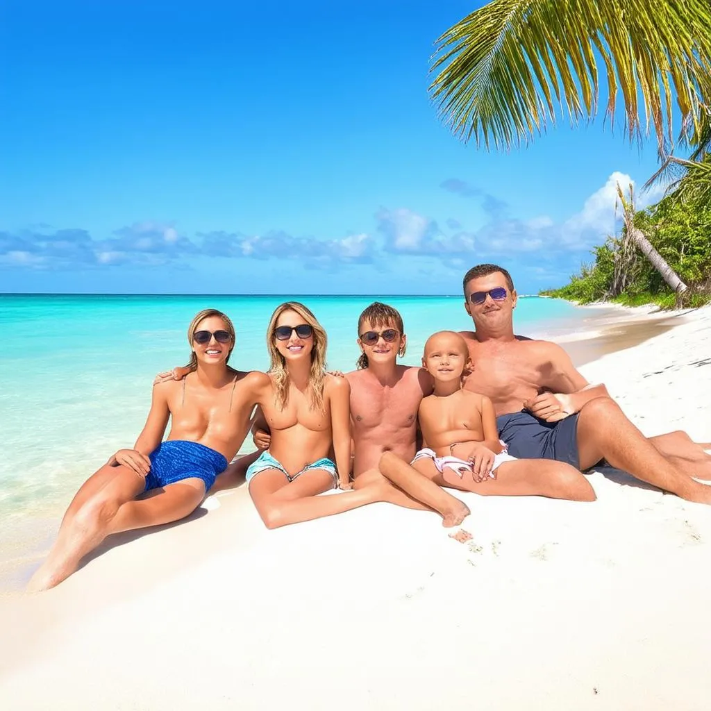 Family Relaxing on Tropical Beach