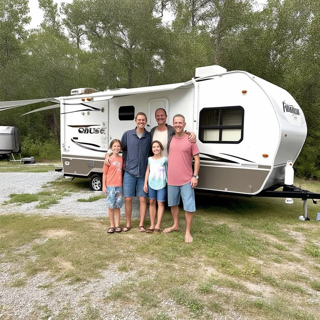 Family in front of Travel Trailer