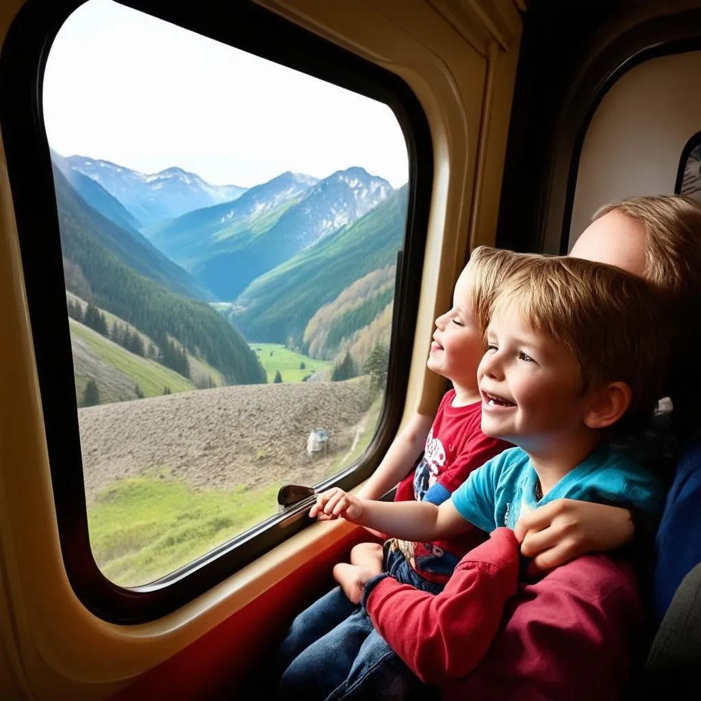 A Family Enjoying a Scenic Train Journey