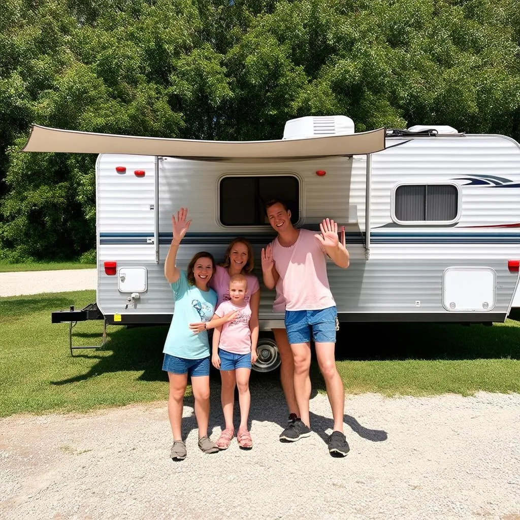 Family Embarking on a Road Trip in their Travel Trailer