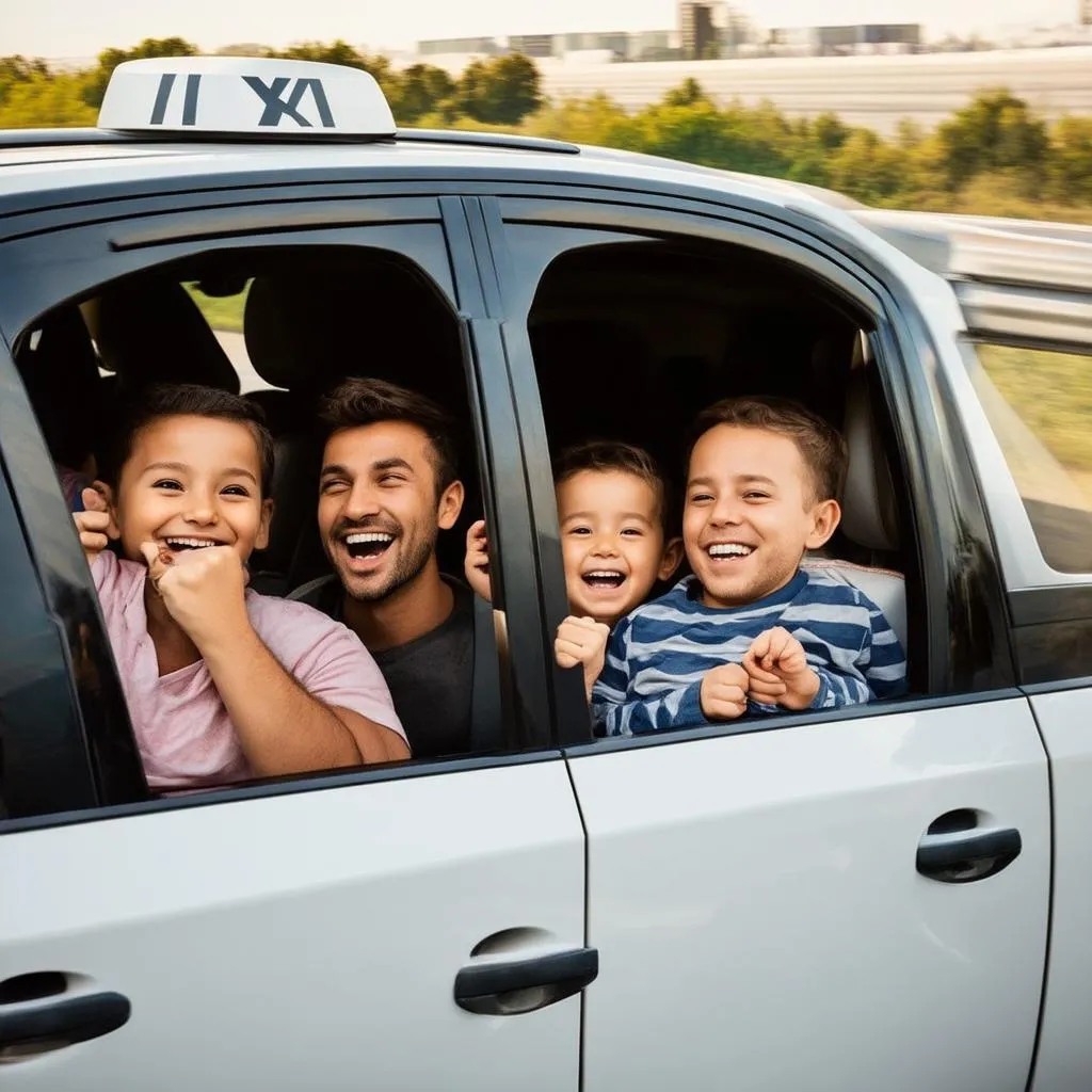 Family Traveling in a Taxi