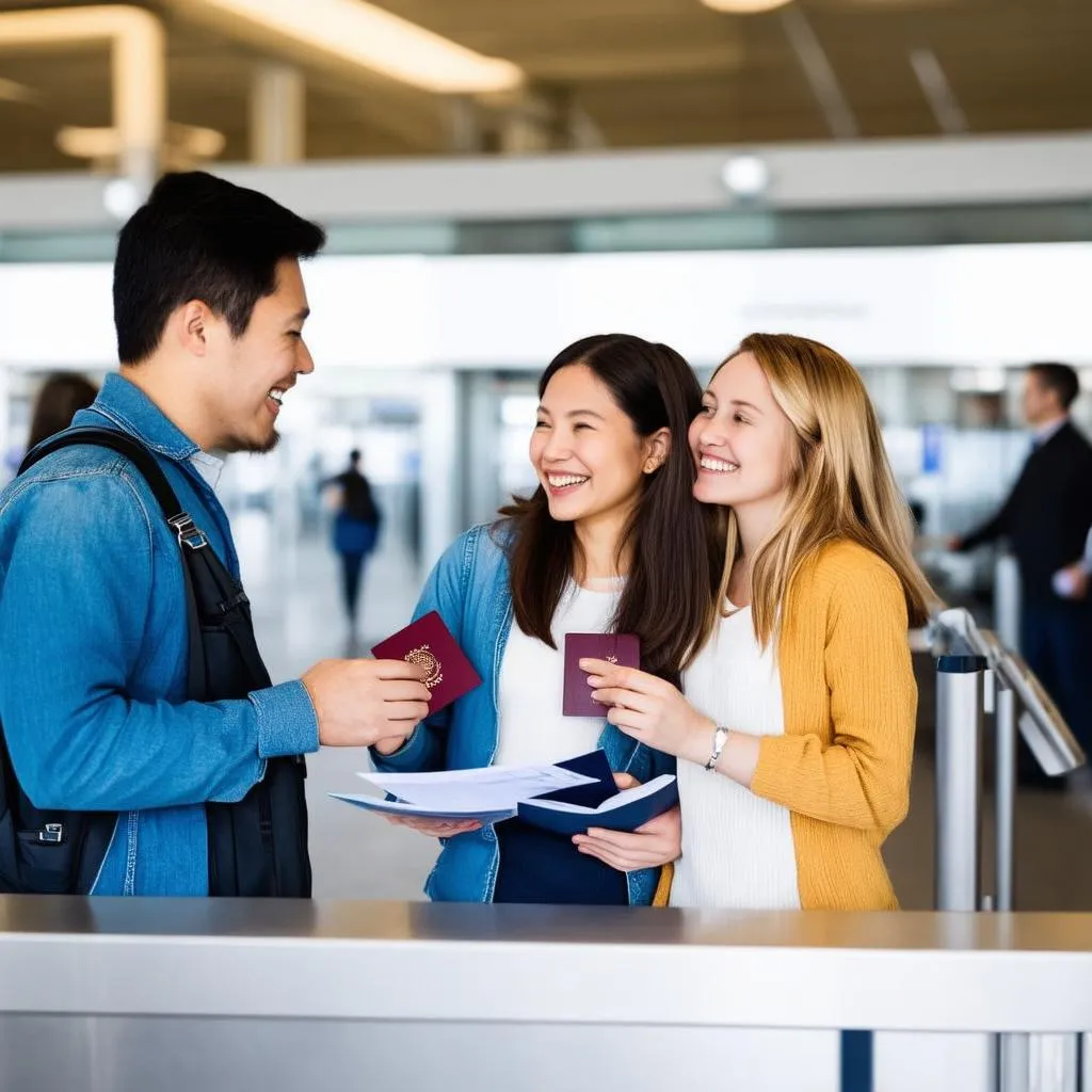 Family at Airport With Travel Documents