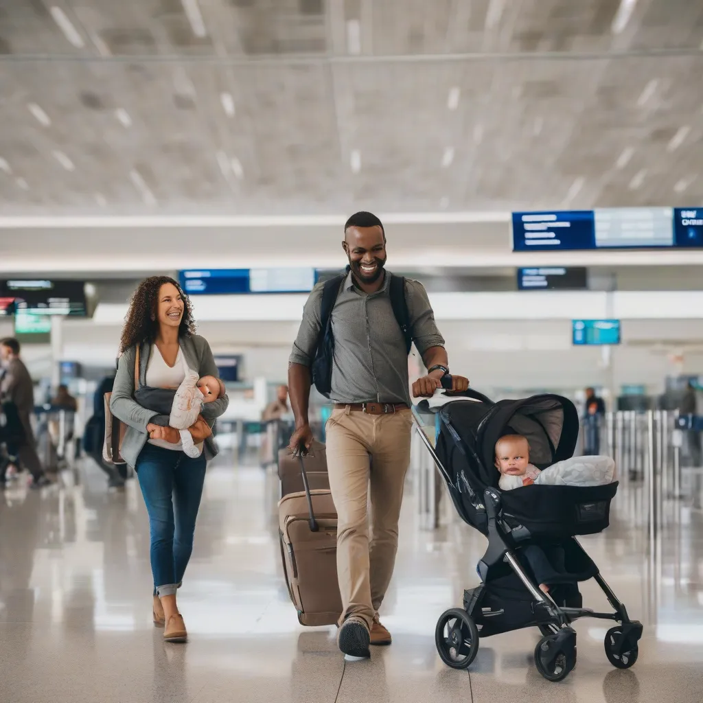 Happy Family Traveling With Their Newborn in a Carrier