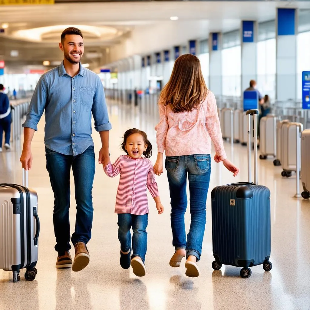 Family Traveling with Suitcases