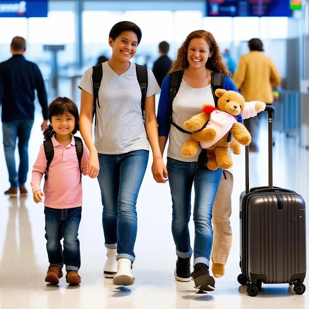 Family Traveling With Suitcases