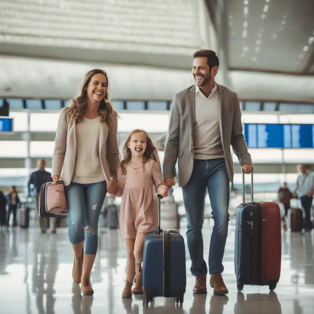 Family Traveling with Suitcases at Airport