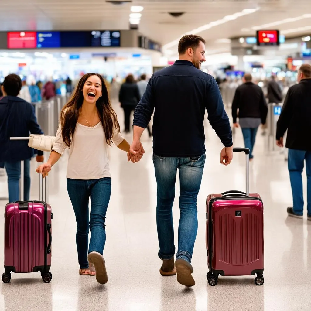 Family Walking Through Airport