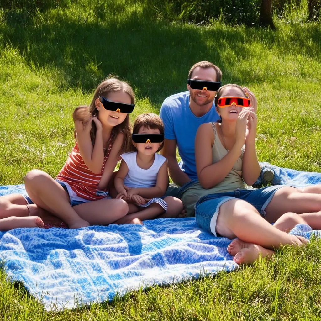 Family watching a solar eclipse together