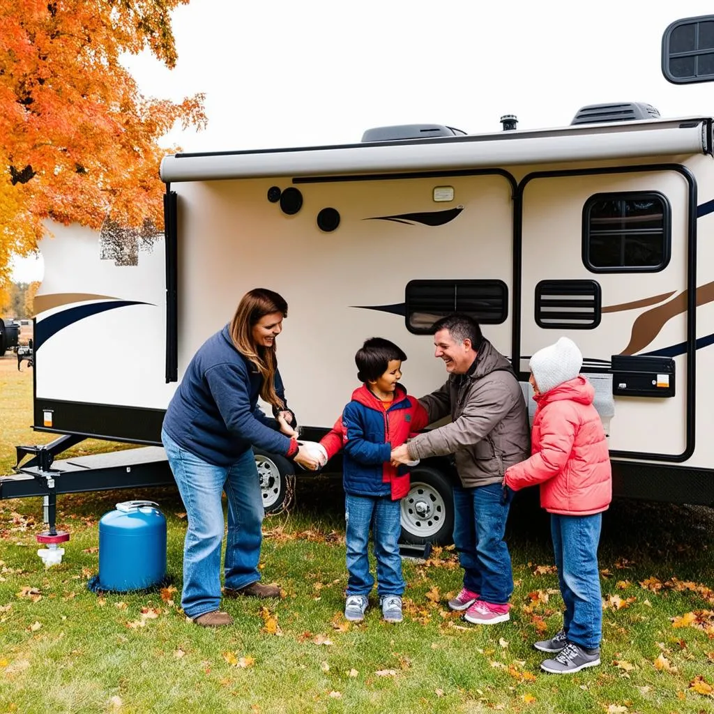 Family Winterizing Camper